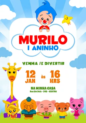 Convite Aniversário Plim Plim e sua Turma para Editar Online