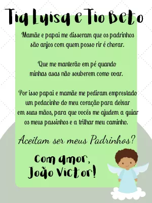 Convite Padrinhos de Batismo Anjinho para Editar Online