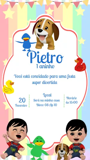 Convite Aniversário Bento e Totó para Editar Online