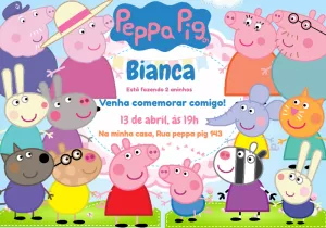 Convite Aniversário Peppa Pig com a Turma para Editar Online