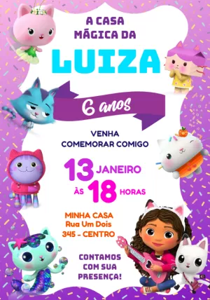 Convite Aniversário A Casa Mágica da Gabby para Editar Online