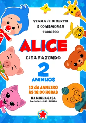 Convite de Aniversário Plim Plim e Turma para Editar Online