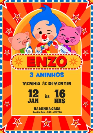 Convite de Aniversário Plim Plim e Amigos para Editar