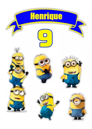 Topo de Bolo Minions com Personagens para Editar Online