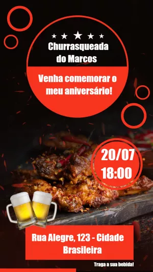 Convite de Aniversário Churrasco com Foto para Editar Online