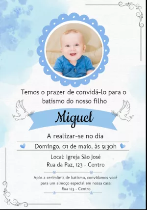 Convite de Batizado Menino com Foto para Editar Online