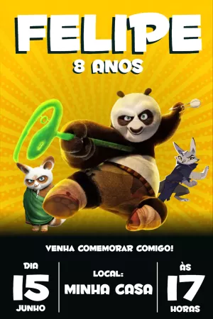 Convite de Aniversário Kung Fu Panda com Personagens para Editar