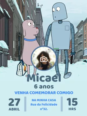 Convite Aniversário Meu Amigo Robô com Foto para Editar Online