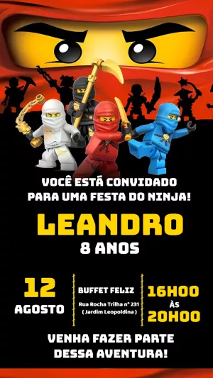 Convite de Aniversário Ninjago com Ninjas para Editar Online