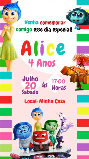 Convite Aniversário Divertidamente com Personagens para Editar