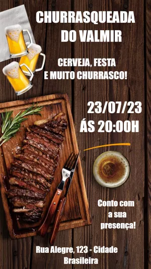 Convite de Churrasco com Cerveja e Carne para Editar Online