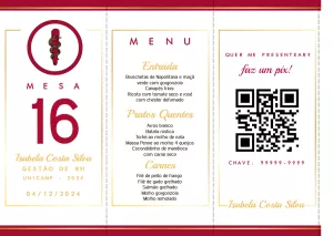 Menu de Formatura com QR Code Editável para Mesa