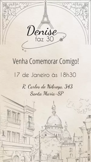 Convite de Aniversário Tema Paris para Editar e Imprimir