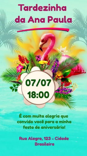 Convite de Aniversário Tardezinha com Flamingo para Editar Online