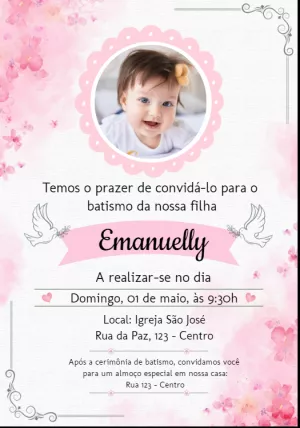 Convite de Batizado Menina com Foto para Editar Online