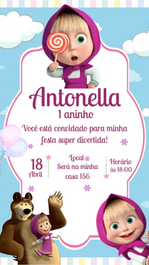 Convite Aniversário Masha e o Urso para Editar Online
