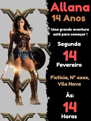 Convite de Aniversário Mulher Maravilha para Editar Online