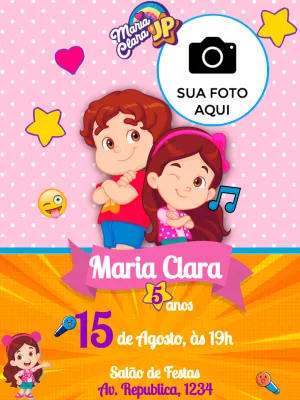 Convite Aniversário Maria Clara e JP com Foto para Editar