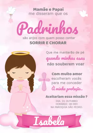 Convite de Batismo Menina Anjinha para Editar Online