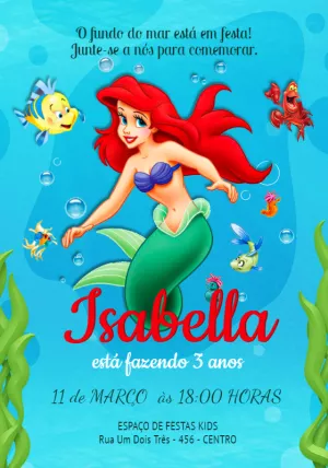 Invitación de cumpleaños La Sirenita – Estático – Jotta
