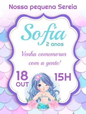 Convite de Aniversário Sereia para Editar Online