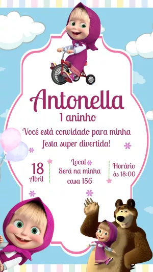 Convite Aniversário Masha e o Urso para Editar Online