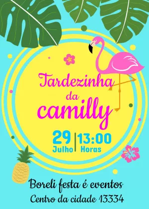 Convite Aniversário Tardezinha com Flamingo para Editar Online