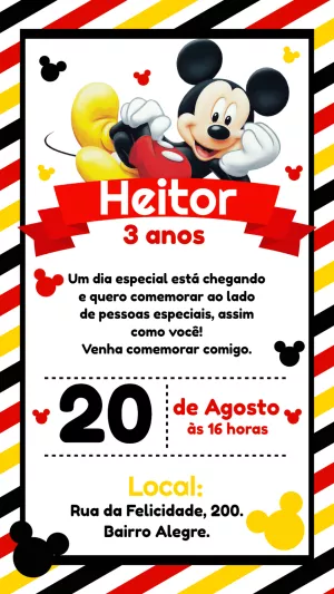 Convite de Aniversário Mickey Mouse para Editar Online