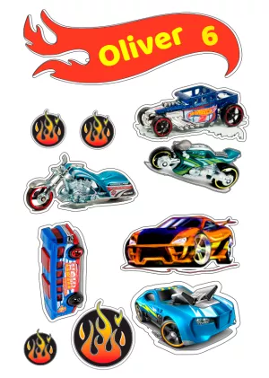 Topo de Bolo Hotwheels com Carros para Editar e Imprimir
