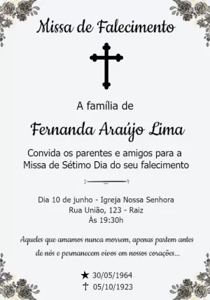 Convite Missa de Sétimo Dia Delicado para Editar Online