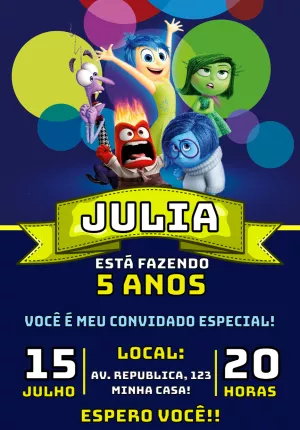 Convite Aniversário Divertida Mente com Personagens para Editar