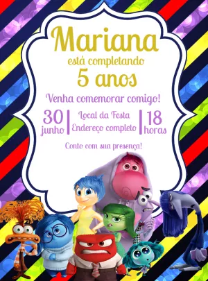 Convite Aniversário DivertidaMente 2 com Personagens para Editar