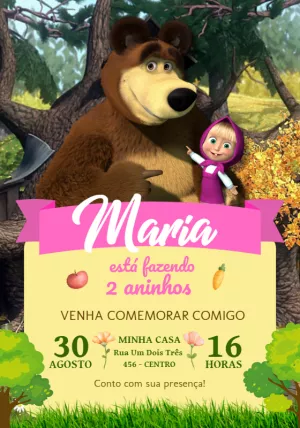 Convite Aniversário Masha e o Urso para Editar Online