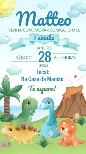 Convite de Aniversário Dinossauros Baby Editável Online