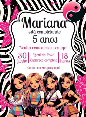 Convite de Aniversário Blackpink K-pop para Editar Online