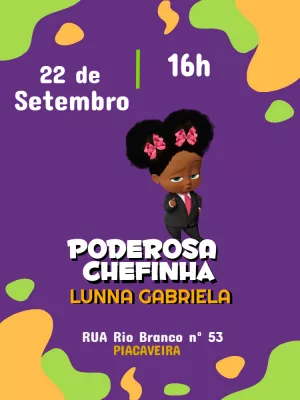 Convite Aniversário Poderosa Chefinha Negra para Editar Online