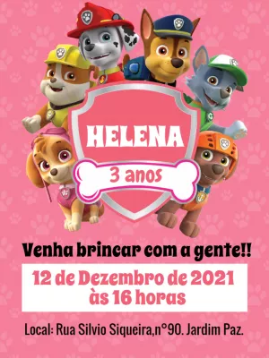 Convite de Aniversário Patrulha Canina Rosa para Editar Online