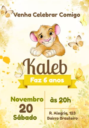 Convite Aniversário Rei Leão Aquarela para Editar Online