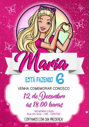 Convite de Aniversário Barbie para Editar Online