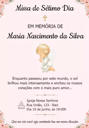 Convite Missa de Sétimo Dia Anjinha Delicado para Editar Online