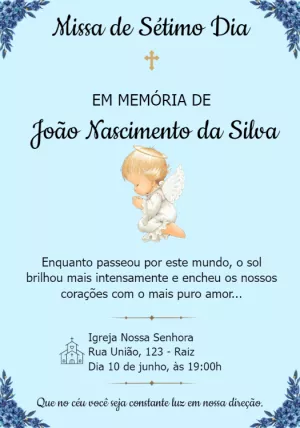Convite Missa de Sétimo Dia Anjinho para Editar Online