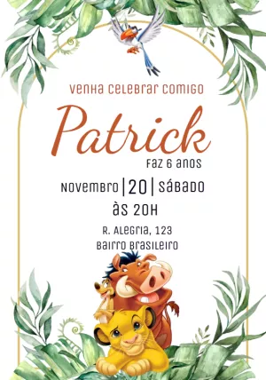 Convite Aniversário Rei Leão com Simba para Editar Online