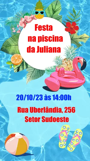 Convite de Aniversário Festa na Piscina Tropical para Editar