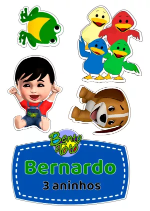 Topo de Bolo Bento e Totó com Personagens para Editar Online