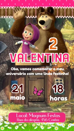Convite de Aniversário Masha e o Urso para Editar Online
