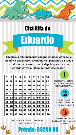 Convite Chá Rifa Dinossauro para Editar e Imprimir