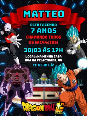Convite de Aniversário Dragon Ball Super para Editar Online