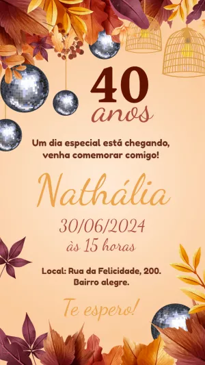 Convite de Aniversário Outono e Festa Disco para Editar Online