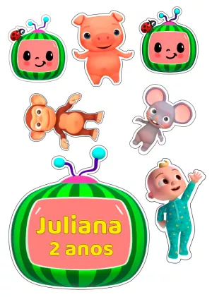 Topo de Bolo Cocomelon com Personagens para Editar e Imprimir