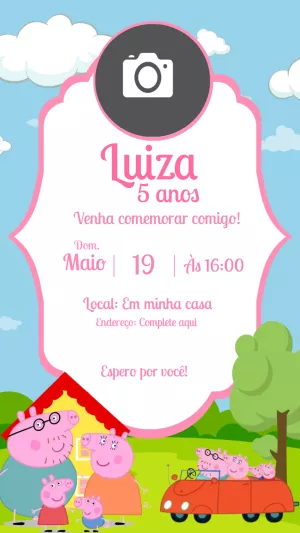 Convite de Aniversário Peppa Pig com Foto para Editar Online